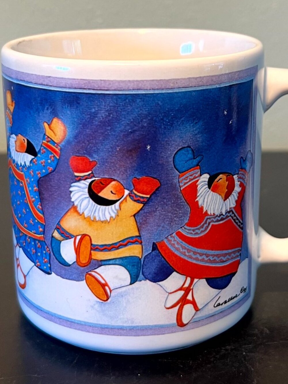 Vintage NORTHERN IMAGES Barbara Lavallee  Mug ~ Inuit Children Dancing ~ Alaska